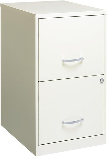 Scranton & Co 18" 2-Drawer Metal Filing Cabinet, Pearl White Finish, Compact Design, Letter-Size Hanging File Storage, Locking Drawers, Easy-Clean Painted Steel, Home Office or Small Office Use