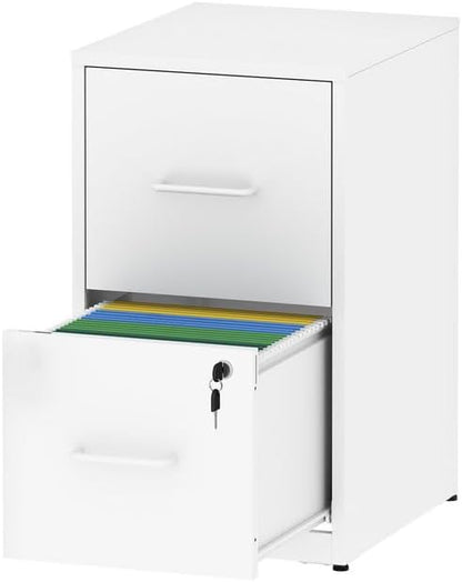 AQY 2 Drawer File Cabinet with Lock, Metal White Filing Cabinets for Home Office, 18" Deep Heavy Duty Vertical Storage Cabinet for Hanging A4/Letter/Legal Size Files, Assembly Require