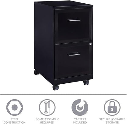 Pemberly Row 2 Drawers 26.7" Vertical Black Metal Filing Cabinet Lockable Pre-Assembled Movable Letter Size for Home, Office