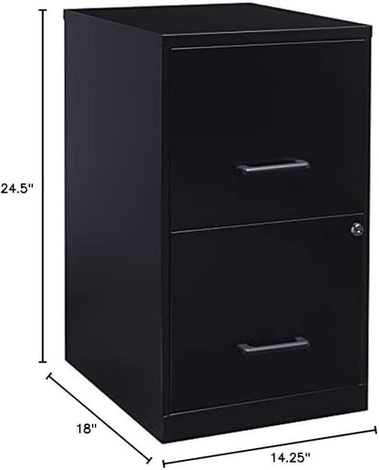 Scranton & Co 18" Deep 2 Drawer Metal File Cabinet in Black (Set of 2)
