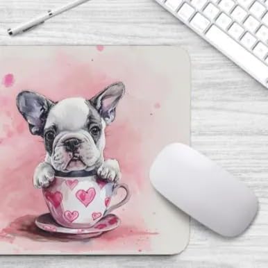 Dog Mousepad Desktop Laptop Computer Accessories Puppy in Tea Cup Mouse Pad Home Office Gaming Work Desk Computer Non-Slip Rubber Mousepad (Bulldog)