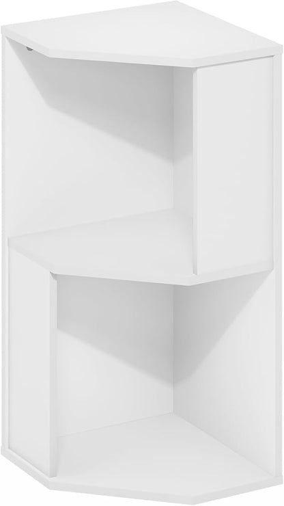 Furinno ECON Corner Shelf, 2-Tier Corner Book Shelf, Standing Storage Shelves, Cube Display Rack, Bookshelf, for Organization and Storage, Living Room, Home Office, Plain White