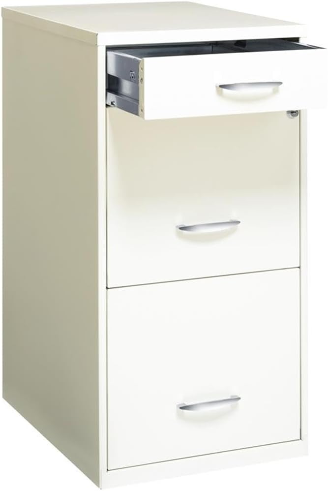 Pemberly Row Set of 5 Metal 3-Drawer Pearl White File Cabinet with Pencil-Drawer