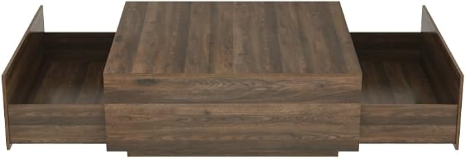 43 Inch Large Square Coffee Table with Storage,Modern Wooden Coffee Tables with 2 Drawers Storage for Living Room,Mid Century Tea Table/Aesthetic Coffee Table Center Table for Home Office(Walnut)