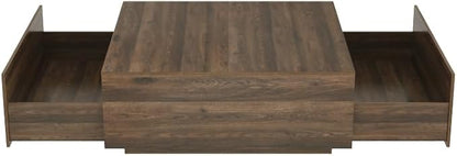 43 Inch Large Square Coffee Table with Storage,Modern Wooden Coffee Tables with 2 Drawers Storage for Living Room,Mid Century Tea Table/Aesthetic Coffee Table Center Table for Home Office(Walnut)