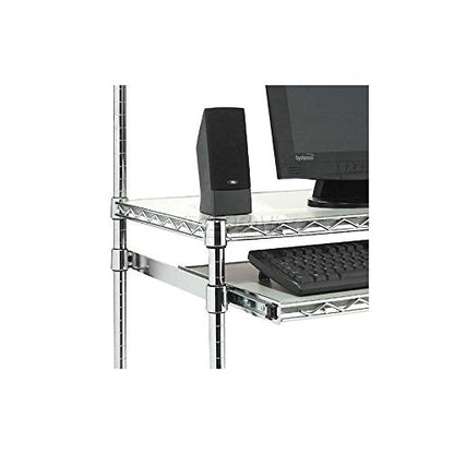 Nexel Commercial Wire Shelf Mobile Computer LAN Workstation, 31.5"W x 24"D x 63"H, Keyboard Tray, Adjustable, Castors, Chrome