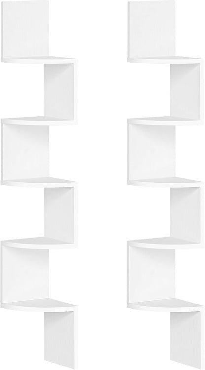 HOOBRO Corner Shelf Wall-Mounted, Set of 2 Floating Corner Shelves for Wall, 5-Tier Corner Bookshelves for Living Room, Bedroom, Bathroom, Home Office, White WT26BJP201