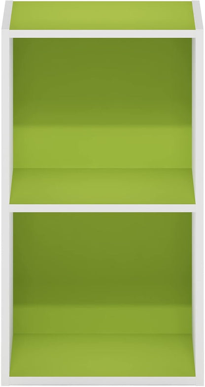 Furinno PASIR Book Shelf, 2-Tier Modern Bookshelf, Open Shelves Bookcase 9 x 12 x 21, Easy Assembly, for Living Room, Bedroom, Home Office, Green/White