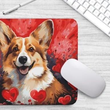 Welsh Corgi Mouse Pad Dog with Red Hearts Pattern Non-Slip Rubber Mouse Pad Puppy in Love Mouse Pad for Home Office Work Desk Computer Desktop Laptop for Dog Lovers