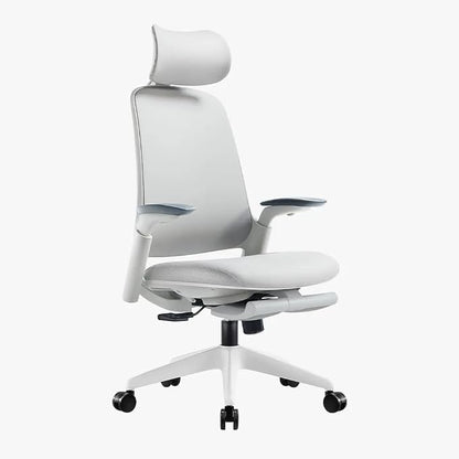 Sunaofe Boss Pro Leather Ergonomic Office Chair with Footrest - Executive Chair, 4D Armrests, Adaptive Lumbar, 125° Recline, 300lb Capacity, 5-Year Warranty White Frame/Greyish
