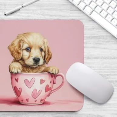 TUBBIE BASIC Mousepad Puppy in Tea Cup Mouse Pad Desktop Laptop Computer Accessories Home Office Gaming Work Desk Computer Non-Slip Rubber gift for dogs lover mousepad coffee or tea (Golden Retriever)