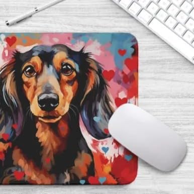 Dachshund Mouse Pad Dog with Red Hearts Pattern Non-Slip Rubber Mouse Pad Puppy in Love Mouse Pad for Home Office Work Desk Computer Desktop Laptop for Dog Lovers