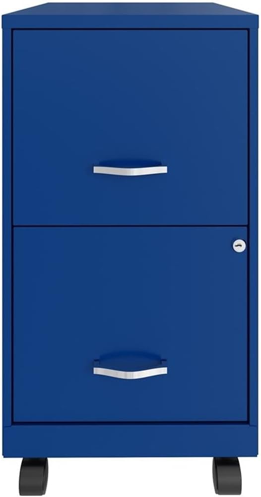 Pemberly Row 2-Drawer Metal Mobile Filing Cabinet, 18" D x 14.25" W x 26.7" H, Blue Finish, Locking System, Smooth Glide Suspension, Letter-Size Hanging File Storage, Home or Office Use