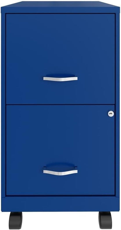 Pemberly Row 2-Drawer Metal Mobile Filing Cabinet, 18" D x 14.25" W x 26.7" H, Blue Finish, Locking System, Smooth Glide Suspension, Letter-Size Hanging File Storage, Home or Office Use