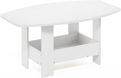 Furinno Simple Design Coffee Table, 2-Tier Modern Center Table with Lower Shelf, Round Corner Side Table, for Living Room, Bedroom, Home Office, White