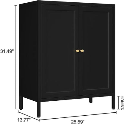 Metal Accent Storage Cabinet for Home, LivingRoom, Office,Kitchen- Metal Locker Cabinet with 1 Adjustable Shelves-Bathroom Floor Storage Cabinet Freestanding Organizer(Square Door, Black)