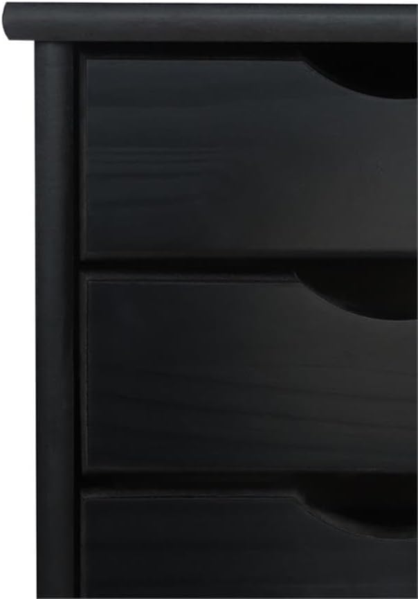 Pemberly Row Modern Solid Wood 6-Drawer Roll Utility Cart, Black Finish, L 15.25 x W 13.25 x H 25.75 in, Durable Pine Wood, Mobile Storage for Home Office, Crafts, Kitchen, Compact & Spacious Design