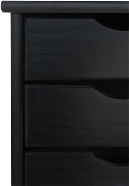 Pemberly Row Modern Solid Wood 6-Drawer Roll Utility Cart, Black Finish, L 15.25 x W 13.25 x H 25.75 in, Durable Pine Wood, Mobile Storage for Home Office, Crafts, Kitchen, Compact & Spacious Design