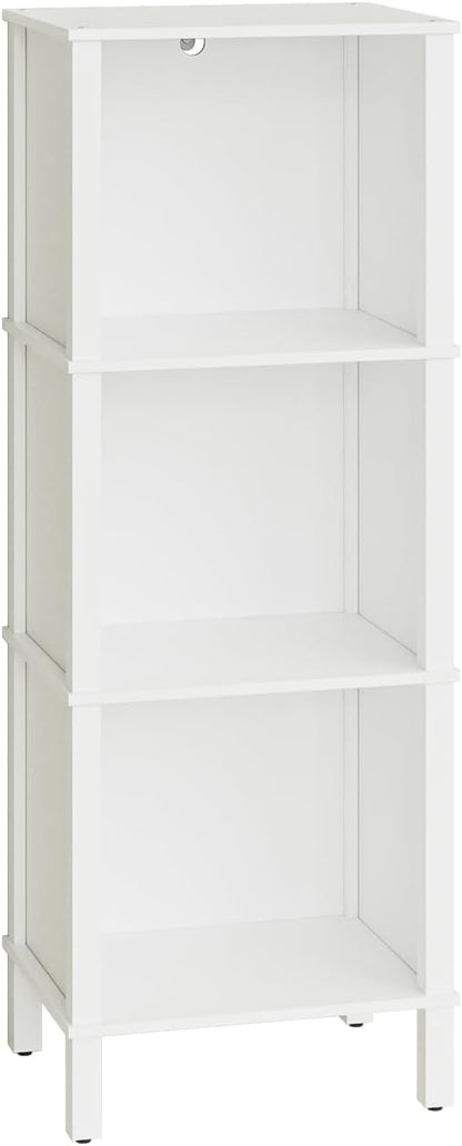 Bookshelf, Modern 3-Tier Bookcase, Open Storage Book Shelf, 11 × 14.2 × 38.9 Inches, Small Narrow Bookshelves for Living Room, Home Office, Bedroom, White