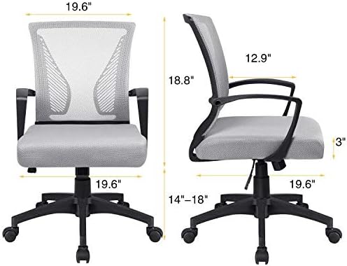 VICTONE Home Office Desk Chair Task Mid Back Mesh Office Chair Ergonomic Swivel Lumbar Support Desk Computer Chair (Gray)
