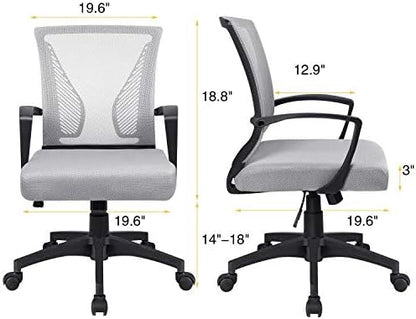 VICTONE Home Office Desk Chair Task Mid Back Mesh Office Chair Ergonomic Swivel Lumbar Support Desk Computer Chair (Gray)
