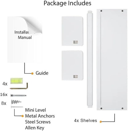 Onlysky Set of 4 Wall-Mounted Kid's Bookshelf - White Floating Nursery Book Shelves - Durable Wood Construction - Ideal for Nursery Decor, Kids Room, Toy Storage