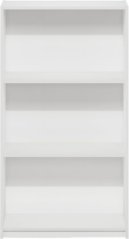 Furinno Basic Book Shelf, 3-Tier Modern Bookshelf, Bookcase with Open Shelves, 9.3 x 21.8 x 39.5, for Living Room, Bedroom, Home Office, White