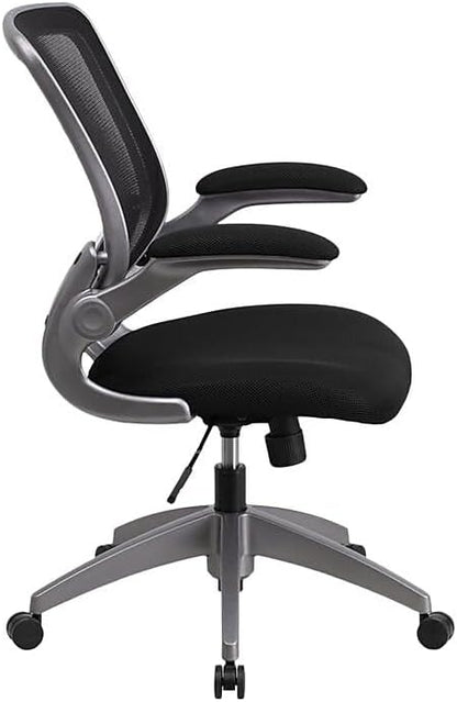 Flash Furniture Kale Mid-Back Black Mesh Swivel Ergonomic Task Office Chair with Gray Frame and Flip-Up Arms