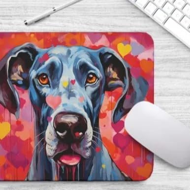 Great Dane Mouse Pad Dog with Red Hearts Pattern Non-Slip Rubber Mouse Pad Puppy in Love Mouse Pad for Home Office Work Desk Computer Desktop Laptop for Dog Lovers