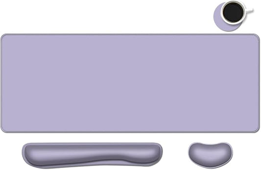 Desk Mat, Large Gaming Mouse Pad with Wrist Rest, 4 in1 XXL Mouse pad+Keyboard Wrist Rest+Mouse Pad Wrist Support+Cup Coaster Set, Ergonomic Desk Pad for Home Office, Purple
