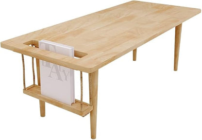 WoodShine Mid Century Modern Mini-Swing Coffee/Tea Table, Natural, 47.25" | Height: 18.74",Solid Wood,Wax Oil Coating, Desk, Unique Shape with Storage, Simple installation