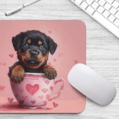 TUBBIE Basic Mousepad Puppy in Tea Cup Mouse Pad Desktop Laptop Computer Accessories Home Office Gaming Work Desk Computer Non-Slip Rubber Gift for Dogs Lover Mousepad Coffee or Tea (Rottweiler)