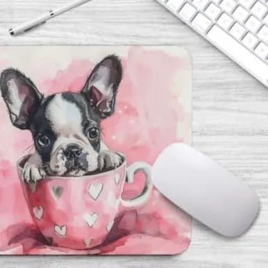 TUBBIE Basic Mousepad Puppy in Tea Cup Mouse Pad Desktop Laptop Computer Accessories Home Office Gaming Work Desk Computer Non-Slip Rubber Gift for Dogs Lover Mousepad Coffee or Tea (Boston Terrier)