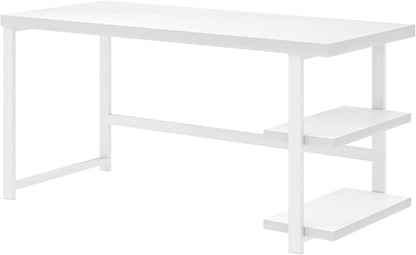 EXCEFUR White Computer Desk, Modern Home Office Desk with Storage Shelf, Wood and Metal Writing Study Table for Living Room Bedroom, 53 Inch