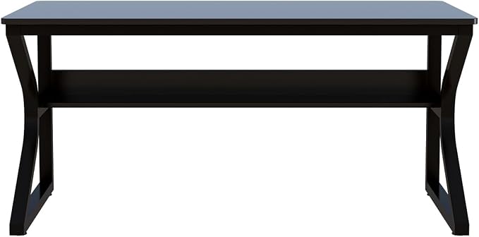 OSCHF Extra Long Desk with Bookshelf - 55" Double Long Writing Table for 2-Person Workstation, Modern Study Work Computer Desk for Home and Office, Black