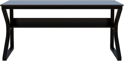 OSCHF Extra Long Desk with Bookshelf - 55" Double Long Writing Table for 2-Person Workstation, Modern Study Work Computer Desk for Home and Office, Black
