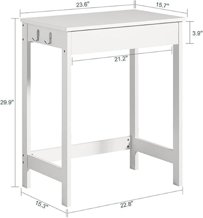 Haotian Small Desk with Drawers, Mini Writing Table, Vanity Table Computer Workstation Children Teenagers Desk with Hooks, White FWT43-W