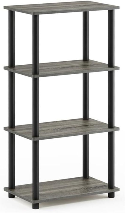 Furinno Turn-N-Tube No Tool 4-Tier Storage Shelf, Narrow, French Oak Grey/Black