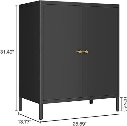 2 Door Metal Accent Storage Cabinet-Locker Cabinet for Office Room,Garage-Metal Storage Cabinet with 1 Adjustable Shelves (Black)