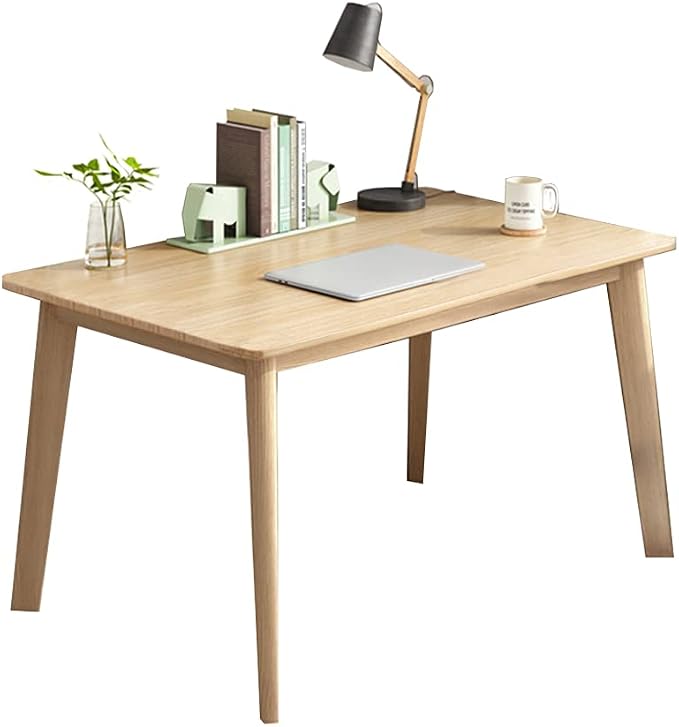 IOTXY Simple Wooden Writing Desk - Modern Minimalist Style PC Laptop Computer Workbench with Solid Wood Legs, 31.5" W Home Office Work Table for TV Stand Music Video Live Broadcast Workstation, Oak