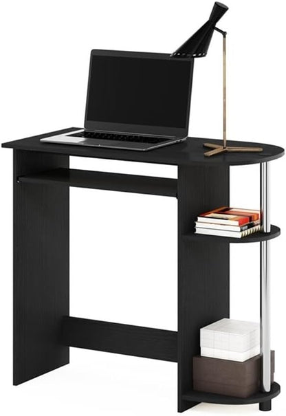 Pemberly Row Computer Desk, Composite Wood and Stainless Steel, 31.5 x 15.8 x 28.8 in, Pull-Out Keyboard Drawer, 2 Shelves, Compact Home Office Desk, Easy Assembly