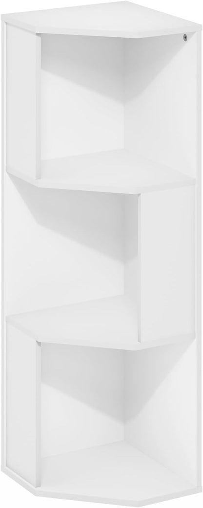 Furinno ECON Corner Shelf, 3-Tier Corner Book Shelf, Standing Storage Shelves, Cube Display Rack, Bookshelf, for Organization and Storage, Living Room, Home Office, Plain White