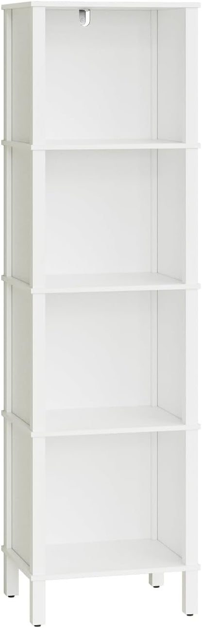 Bookshelf, Modern 4-Tier Bookcase, Open Storage Book Shelf, 11 × 14.2 × 50.4 Inches, Small Narrow Bookshelves for Living Room, Home Office, Bedroom, White