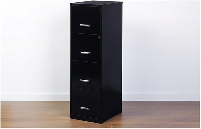 Scranton & Co 18" Deep 4 Drawer Metal Filing Cabinet, Black Finish, Pre-Assembled, Vertical File Cabinet for Letter-Size Documents, Cam Lock Security, Durable Steel Office Storage Solution