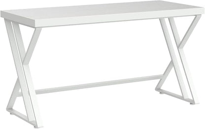 LVB White Computer Desk, Modern Wood Home Office Desk for PC Writing Work, Metal Wooden Executive Workstation Student Simple Desk, Computer Study Gaming Bedroom Table, 55 Inch, White Oak