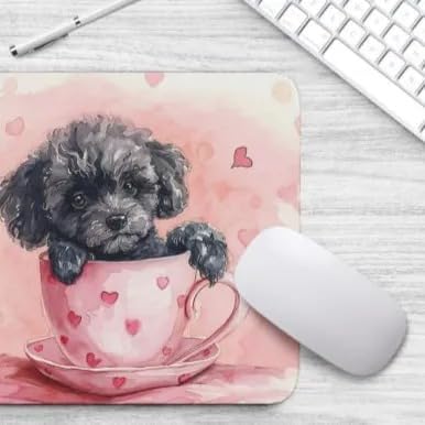 TUBBIE Basic Mousepad Puppy in Tea Cup Mouse Pad Desktop Laptop Computer Accessories Home Office Gaming Work Desk Computer Non-Slip Rubber Gift for Dogs Lover Mousepad Coffee or Tea (Poodle)