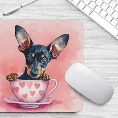 Dog Mousepad Desktop Laptop Computer Accessories Puppy in Tea Cup Mouse Pad Home Office Gaming Work Desk Computer Non-Slip Rubber Mousepad (Doberman Pinscher)