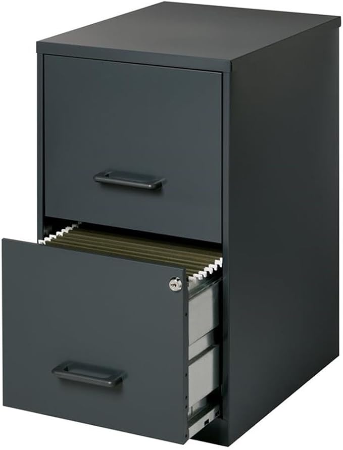 Scranton & Co 18" 2-Drawer Modern Metal Filing Cabinet, Black Finish, Durable Steel Construction, Locking High-Side Drawers for Letter-Size Files, Compact Home or Office Storage Solution, Fully