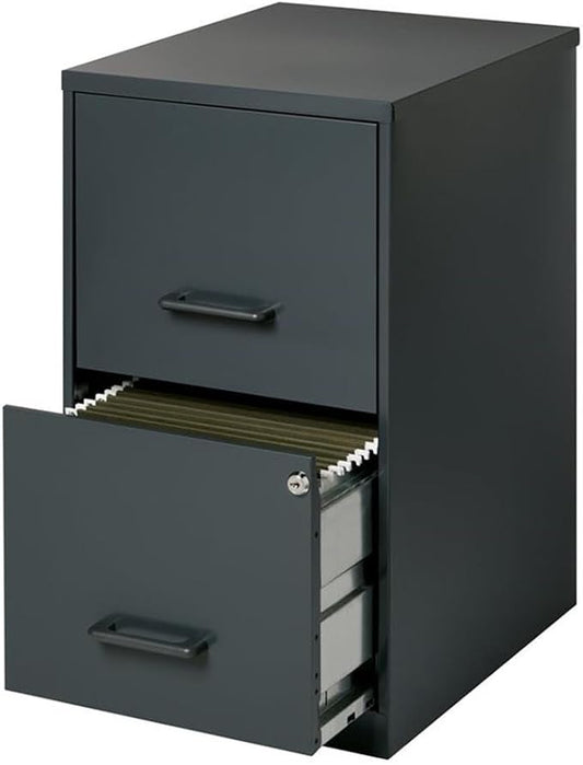 Scranton & Co 18" 2-Drawer Modern Metal Filing Cabinet, Black Finish, Durable Steel Construction, Locking High-Side Drawers for Letter-Size Files, Compact Home or Office Storage Solution, Fully