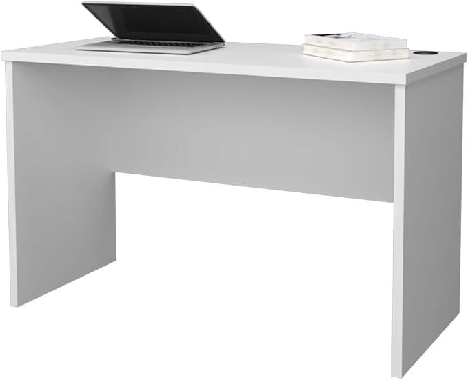 White Minimalist Desk - Home Office Computer Workstation with Cable Management